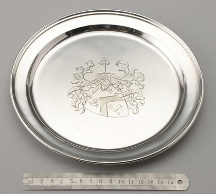 Victorian Sterling Silver Dinner Plate - Taylor Family Crest, In Cruce Salus
